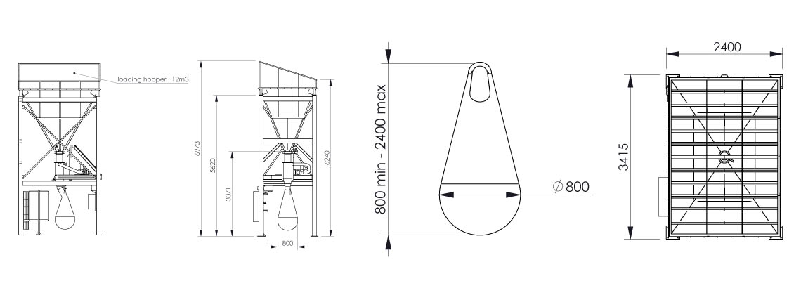 plano y dimensiones de la estación de llenado de súper sacos flowmatic 08 - Palamatic Process