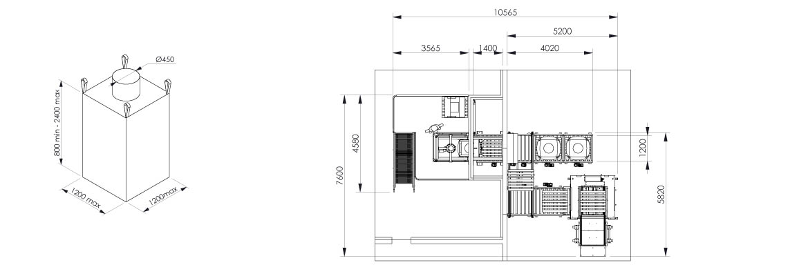 plano y dimensiones - línea de llenado de súper sacos  - Fmowmatic 10 - Palamatic Process