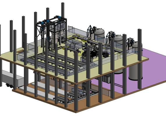 Schéma d’une installation industrielle sur plusieurs niveaux avec DrumBot 100