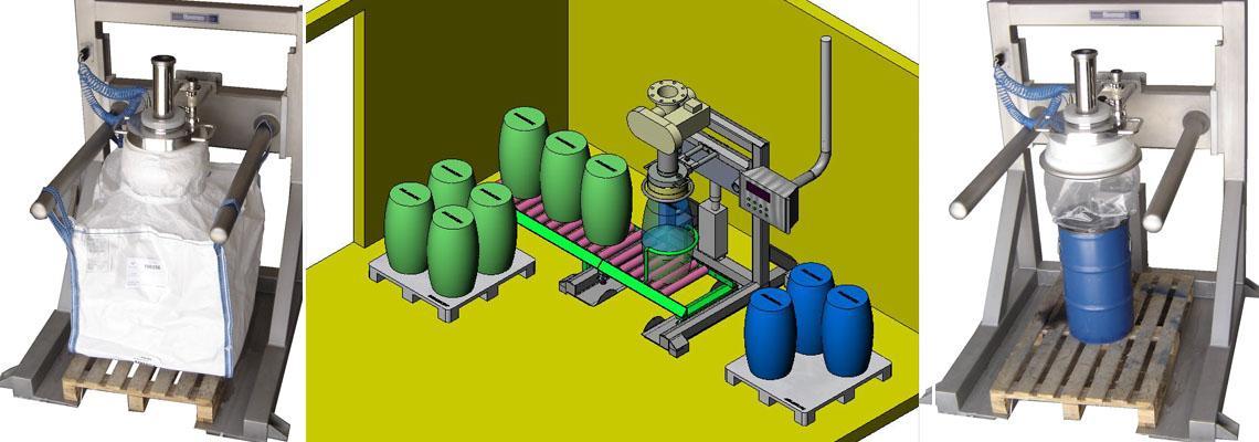 línea de llenado de tambores y súper sacos