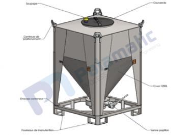 plano de contenedor en acero inoxidable