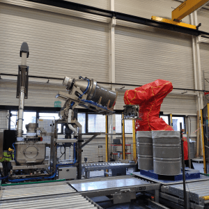 Cellule robotisée JUMBOT 1000 avec station de vidange hermétique pour fûts