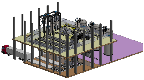 Schéma d’une installation industrielle sur plusieurs niveaux avec DrumBot 100