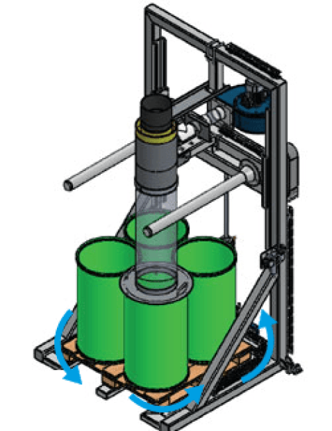 Llenado de bidones en palés giratorios